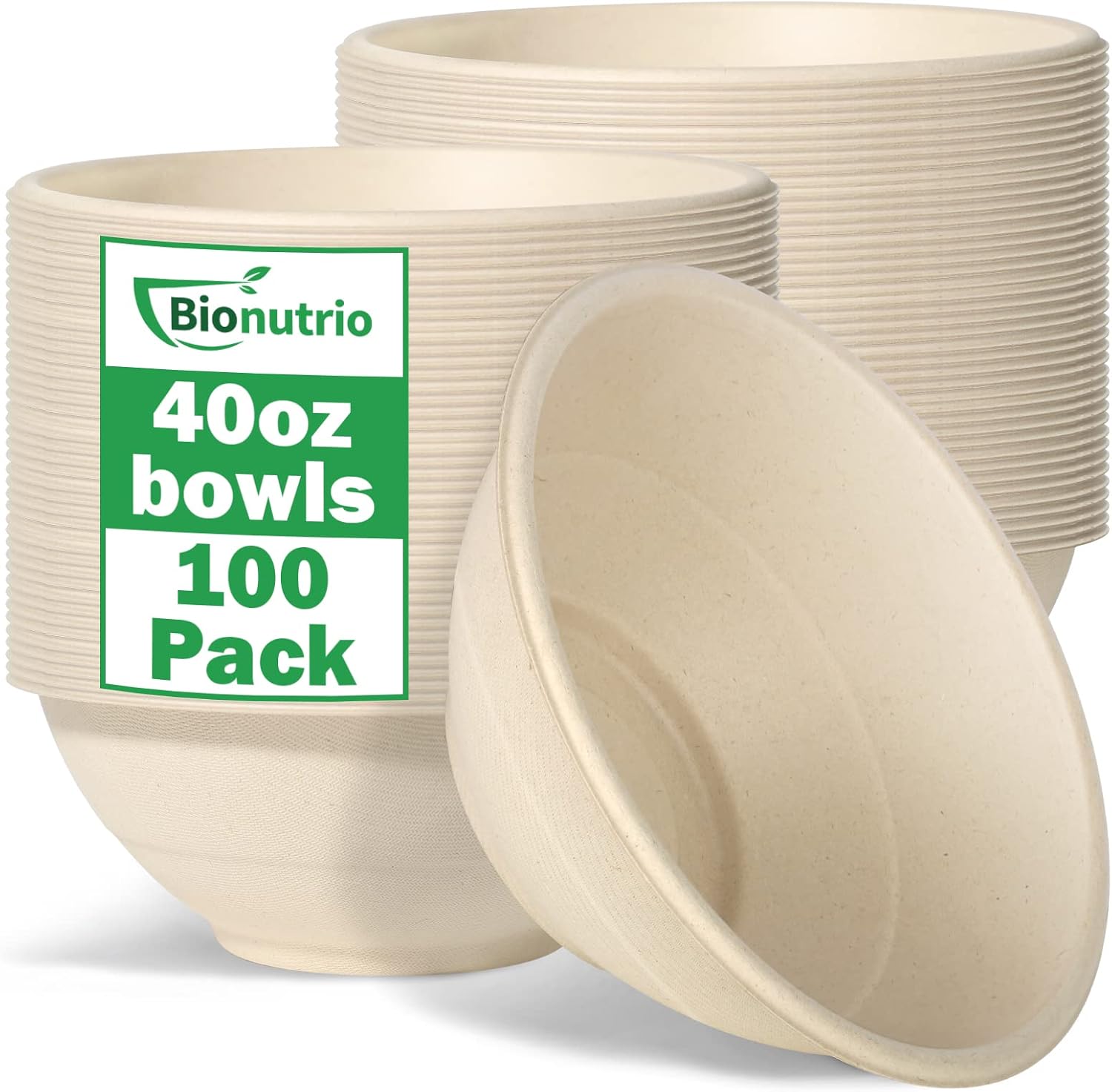 40oz Large Disposable Bowls, 100 Pack Paper Bowls Bulk, Compostable Sugarcane Bowls, Heavy Duty Bowls For Hot Soup Disposable, Microwavable Safe Bowls For Salad, Snacks, Biodegradable Paper Bowls