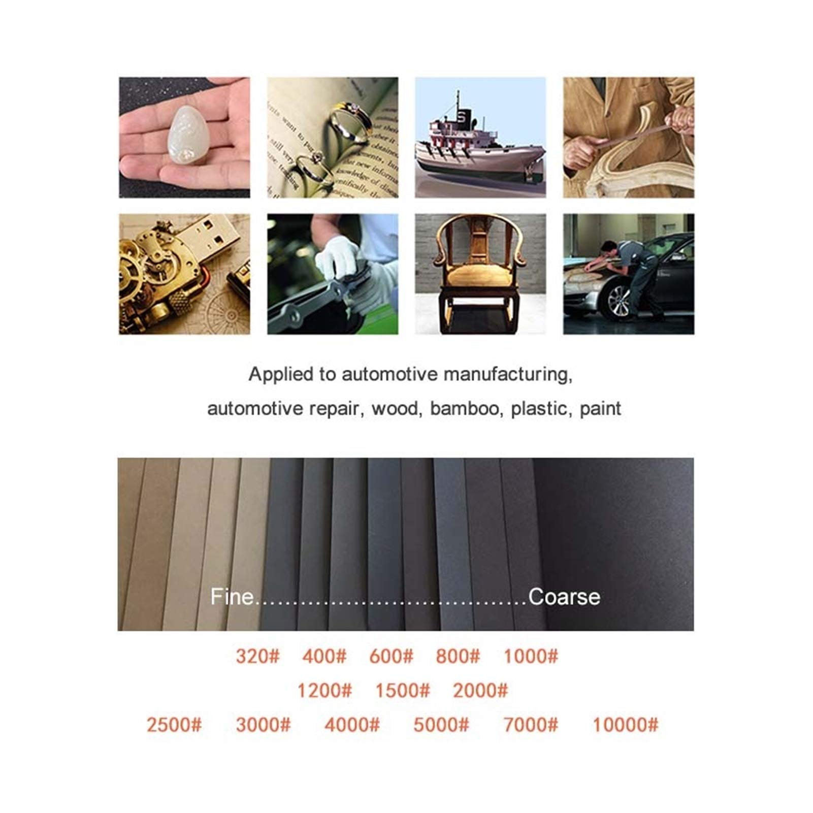 Papel de lija de lijadora 48 hojas de 320 a 10,000 papel de lija grueso 9 x 3.6 pulgadas para tratamiento de superficie de muebles de madera, lijado de metal y pulido de automóviles