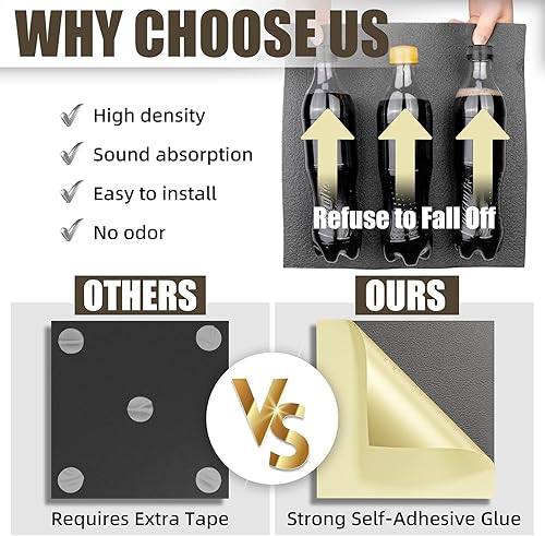 Miniatura 2 de Paquete de 12 paneles de espuma autoadhesivos a prueba de sonido, paneles acústicos de 12 x 12 x 2 pulgadas con alta densidad, espuma decorativa