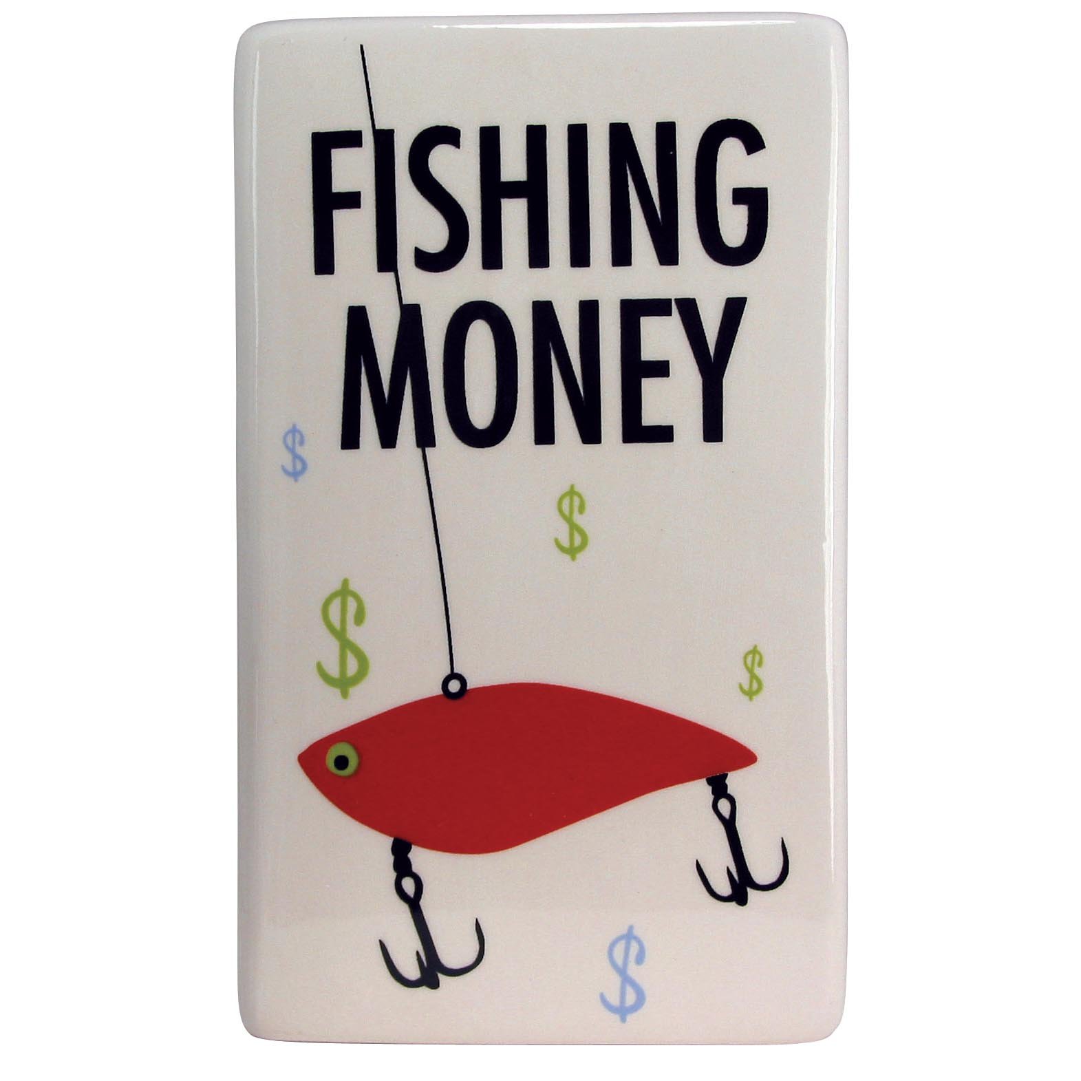 About Face Designs "Fishing Money" Ceramic Bank, 5"h X 3"l X 2"d