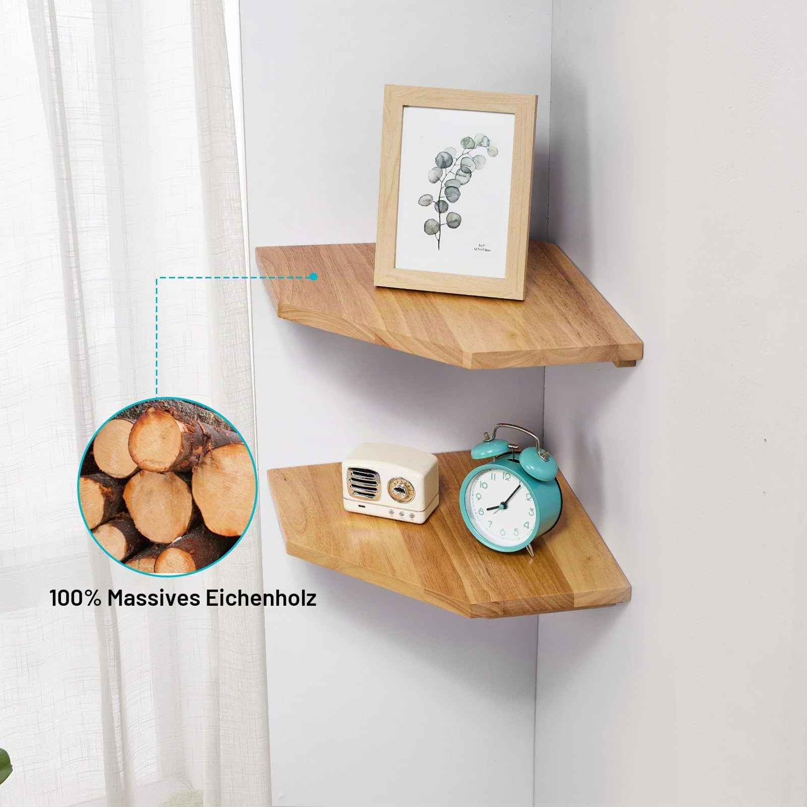 Gieanoo Eckregal Hängend,2er-Set 28.5cm Natürlich Eiche Massivholz Eckregal