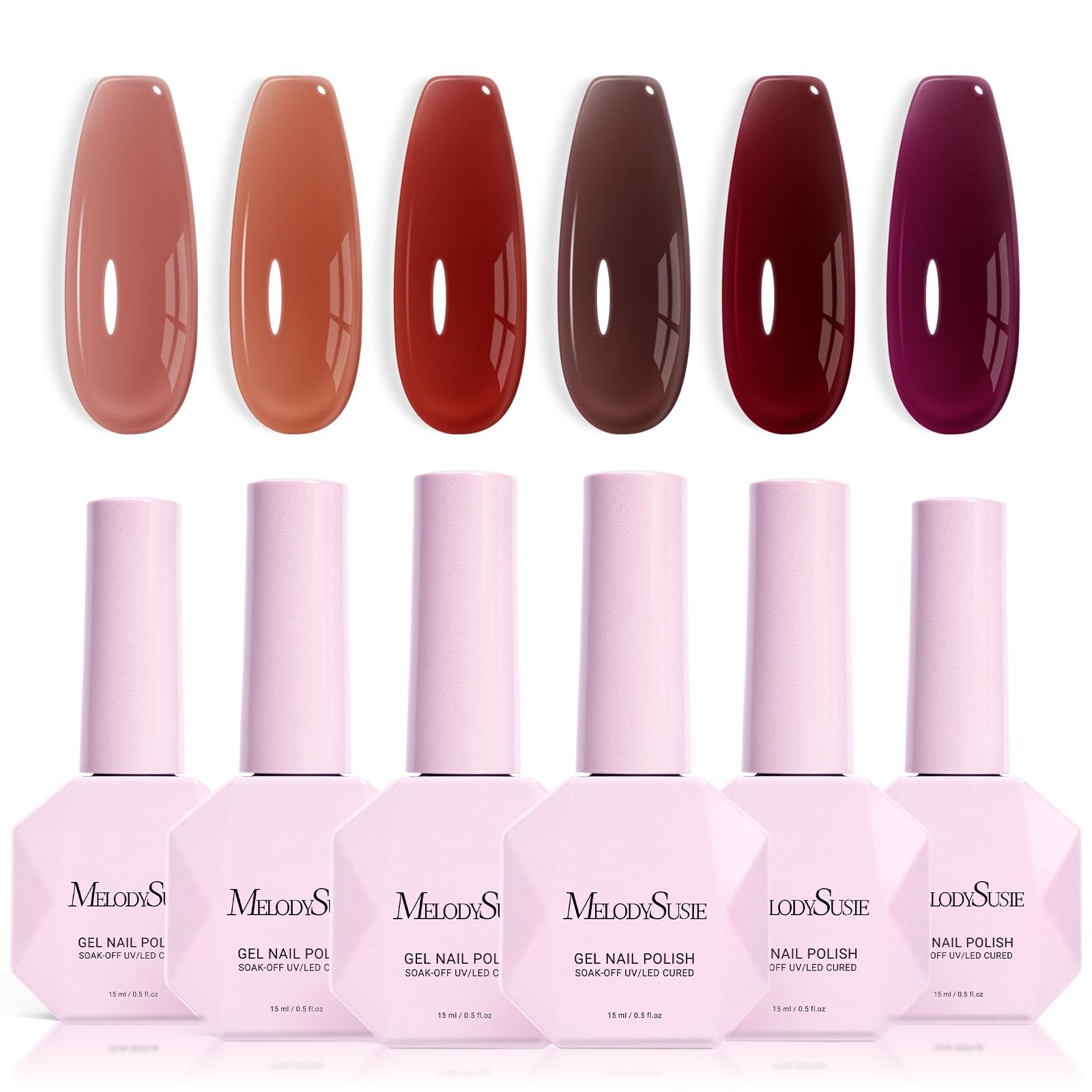 MelodySusie Jelly Gel Nail Polish Set,6 Transparent Colors,Milky or Jelly Texture,Rose Red Colors Soak Off UV LED Light Cure or Salon Manicure and Nail Art DIY at Home 15ML 0.3Fl Oz Rose Red Jelly Set