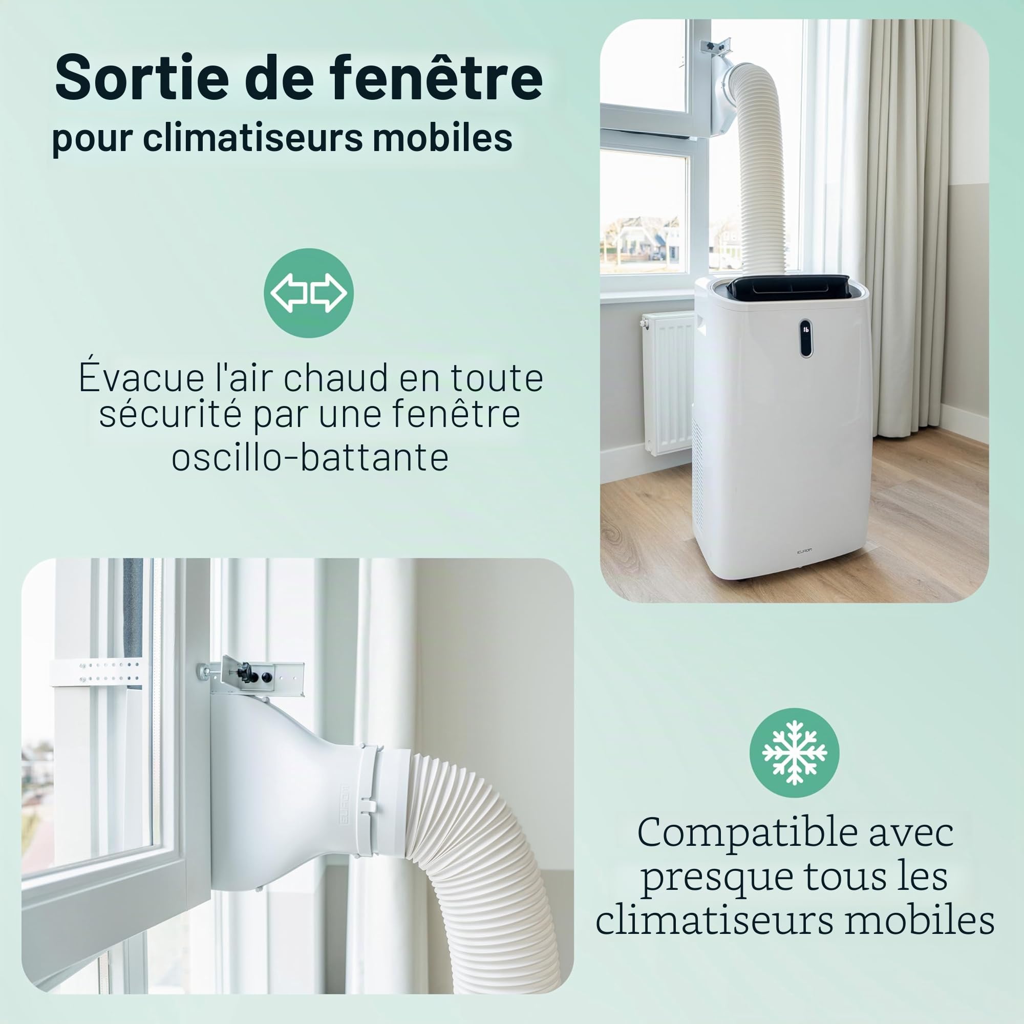 Eurom Window Way Out - Joint de fenêtre pour climatiseurs mobiles - Adaptateur d'accessoires pour votre climatiseur mobile - Hot Air Stop - Ajustement universel - Installation rapide (blanc 2.0)