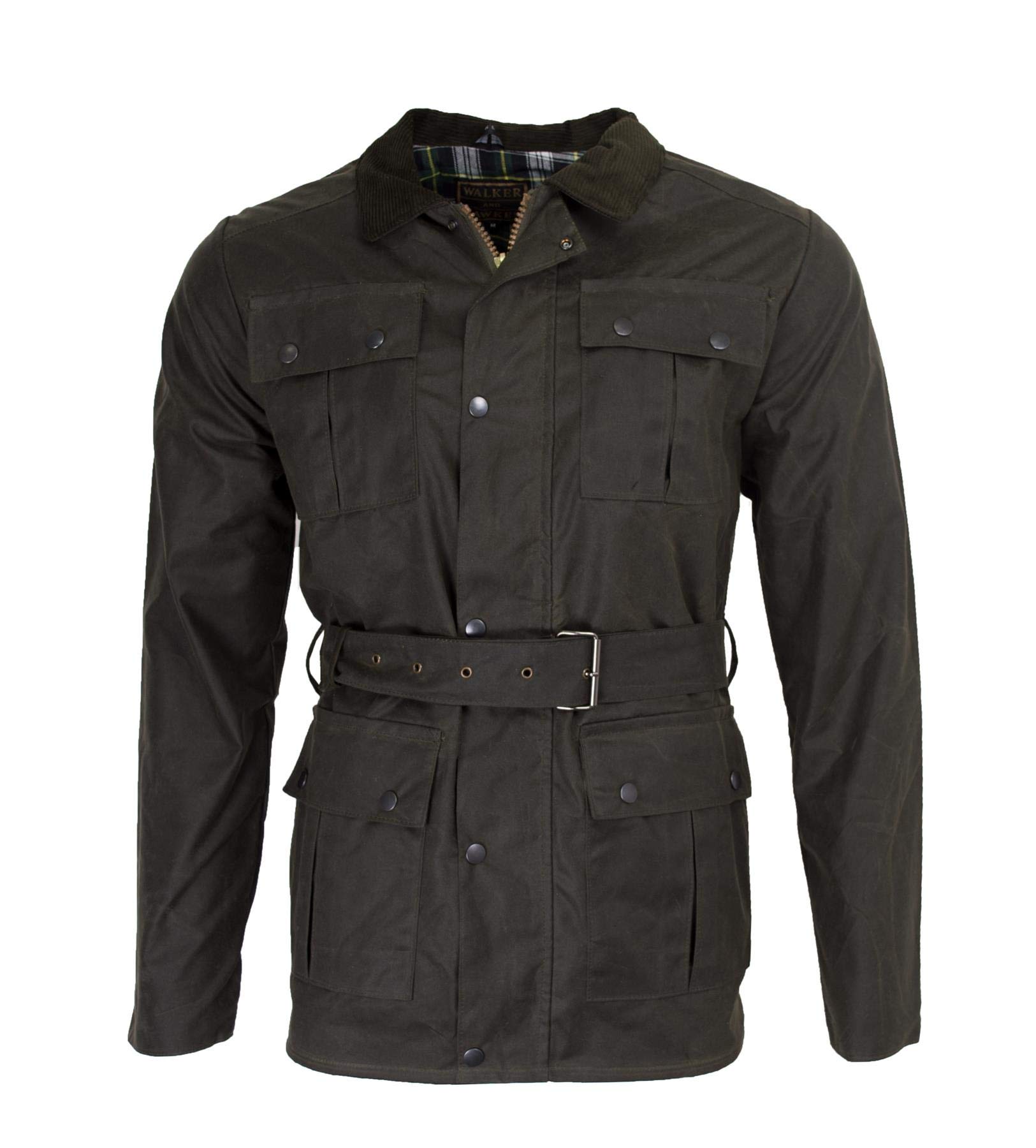WALKER AND HAWKES - Giacca Cerata in Stile Motociclista - Impermeabile - con Cintura e 4 Tasche - Uomo