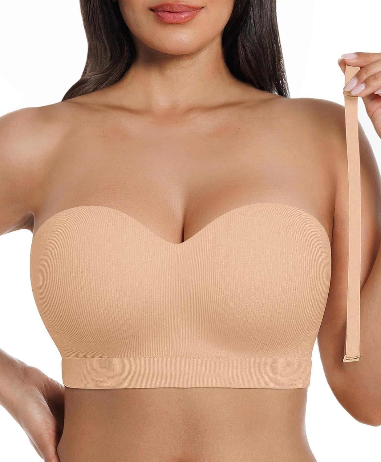 SHAPELLX Strapless Bras for Women Seamless Wireless Bandeau Bra Padded Tube Bra Non-Slip Convertible Bralette