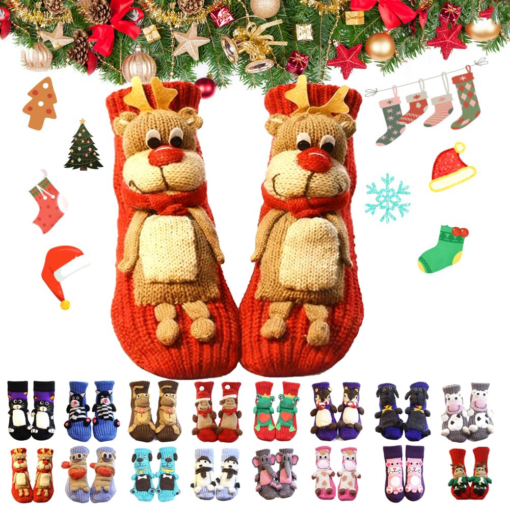 KIGKYO 3D Knit Animal Socks New Novelty Floor Sock for Christmas,Cute Hand Crochet Knit Sock,Cute Novelty Animal Socks,Warm winter floor socks for adults and children (Style 24)