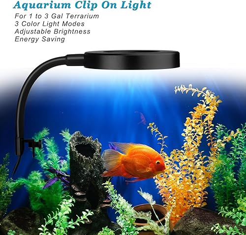Miniatura 2 de DOMICA Luz de acuario con clip para tanque de peces de 1 a 3 galones (LED regulable blanco+azul+rojo) lámpara móvil USB para terrario abierto