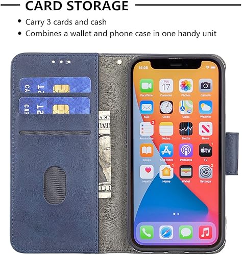 Miniatura 6 de Wallet Folio Case for XIAOMI REDMI K40 PRO, Premium PU Leather Slim Fit Cover for REDMI K40 PRO, 3 Card Slots, Steady Strong, Blue
