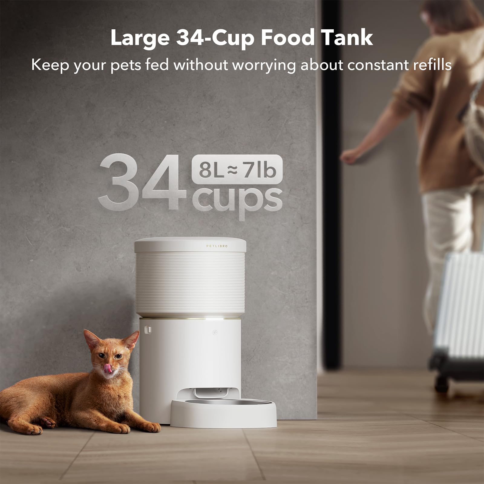 PETLIBRO Vacuum-Sealed Automatic Cat Feeders, 8L/34Cups Automatic Dog Feeder with 5G Wi-Fi, Automatic Cat Food Dispenser for Airtight Storage, Space Pet Feeder with 187mm Large Food Tray for Cat & Dog