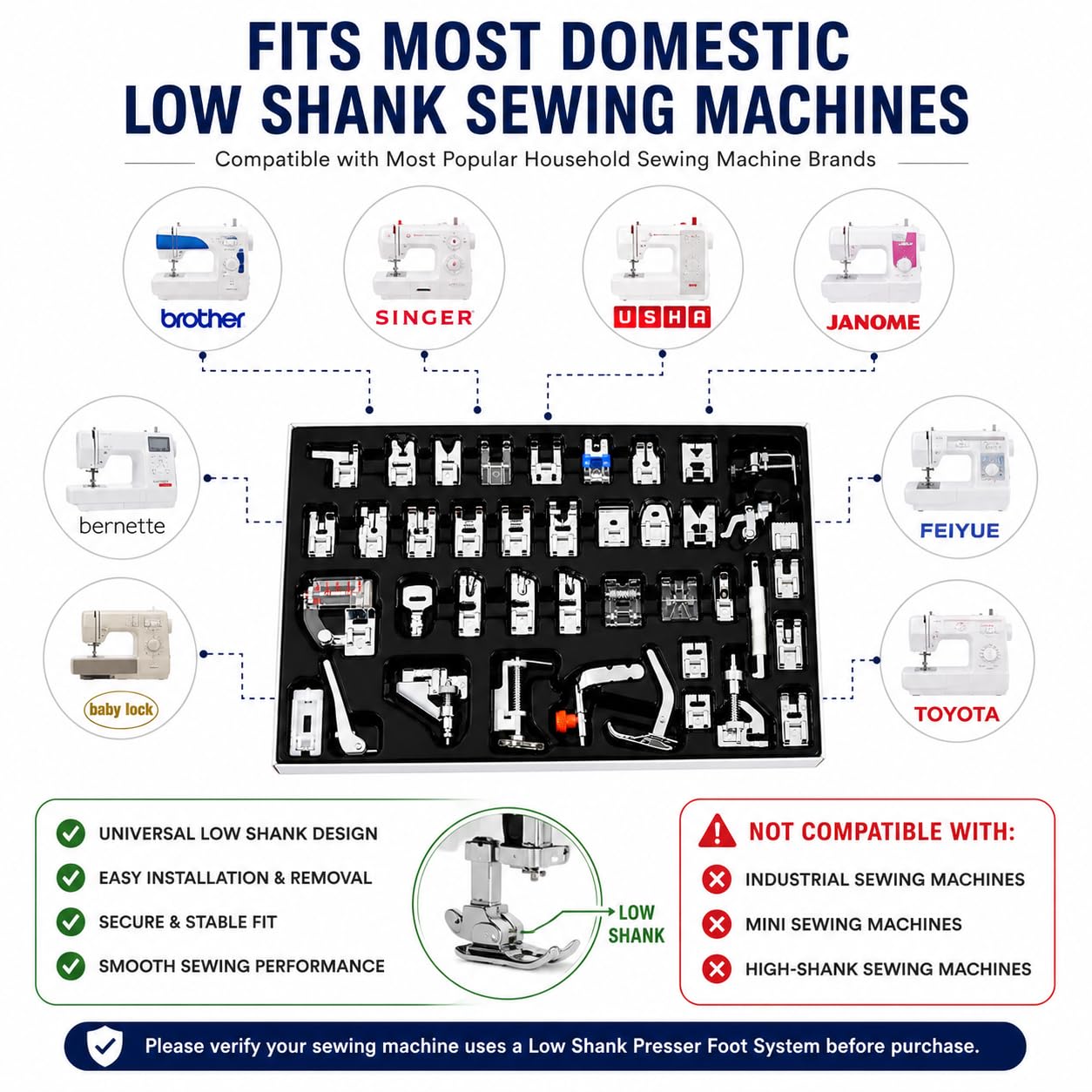 Zenith 42-Piece Sewing Machine Presser Foot Kit | Imported Steel Multi-Function Sewing Feet Set for Domestic Low Shank Machines | Compatible with Brother, Singer, Usha, Janome & More — Amazon image 5