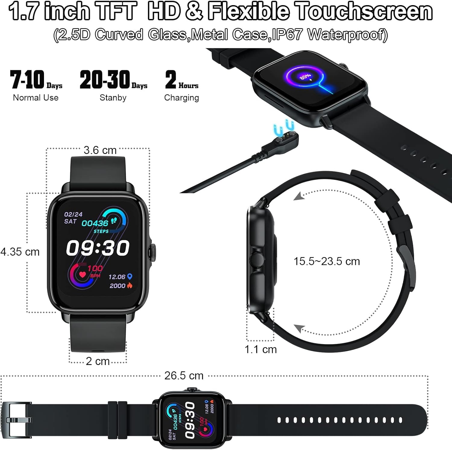 SMART-J PRIME PULSE - Smartwatch 1,7" con Doppio Cinturino Nero e Grigio | Chiamate, Whatsapp, Contapassi, Cardiofrequenzimetro, Assistente Vocale |Uomo e Donna, Compatibile Android e iOS