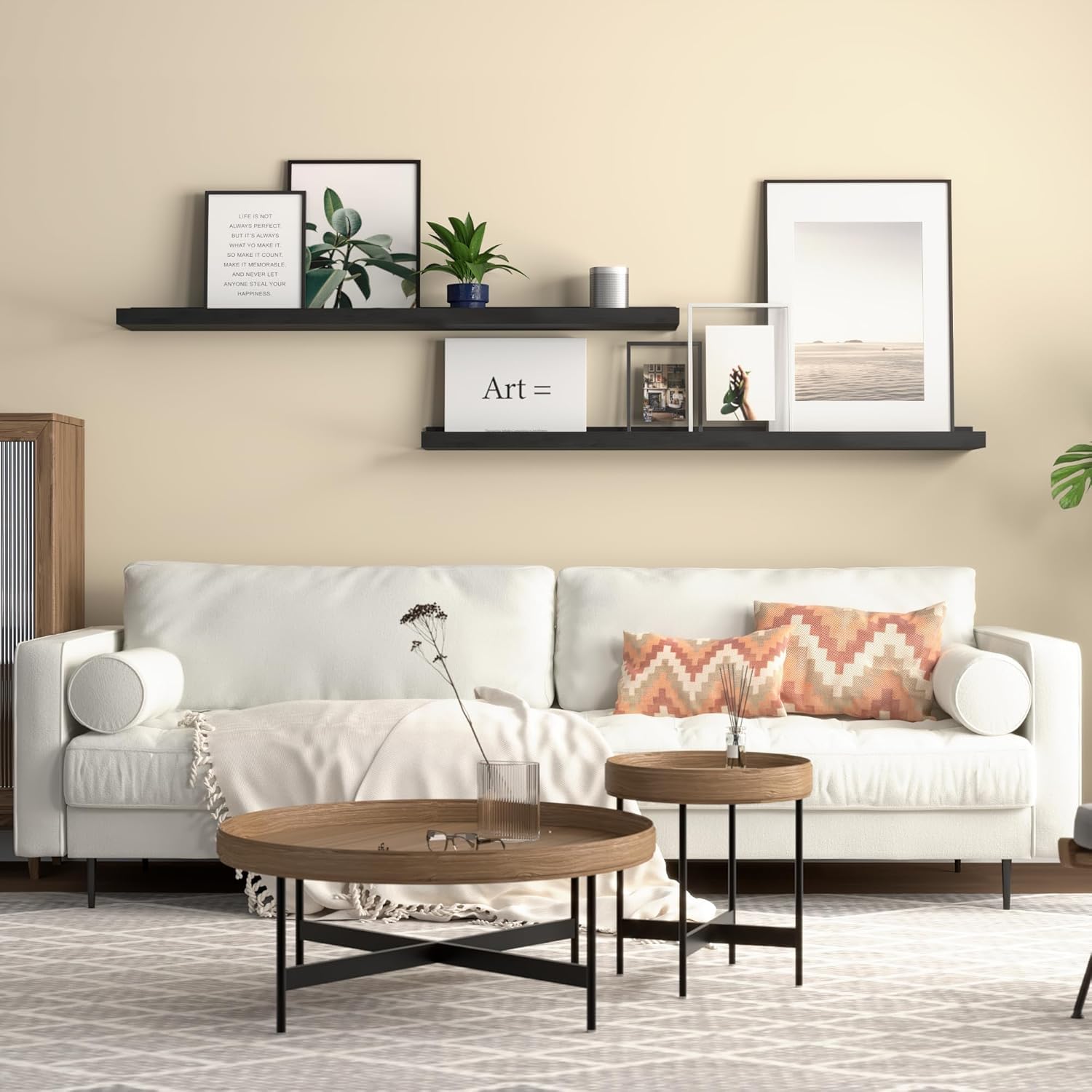 RICHER HOUSE Mensole sospese da parete con bordo, 90 cm, in legno, set da 2 pezzi, colore: nero