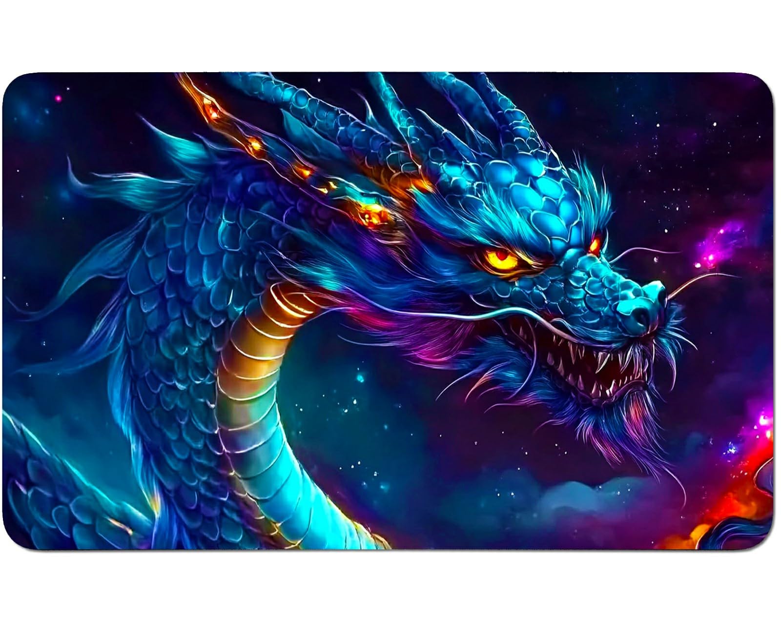 RWUTYTIUL for MTG Card Playmat 24 X 14 Inch with No Zone, Stitched Play Mat for Commander Board TCG RPG CCG Game Desktop Tablet Mouse Pad for Playing Accessories, Blue Black Dragon