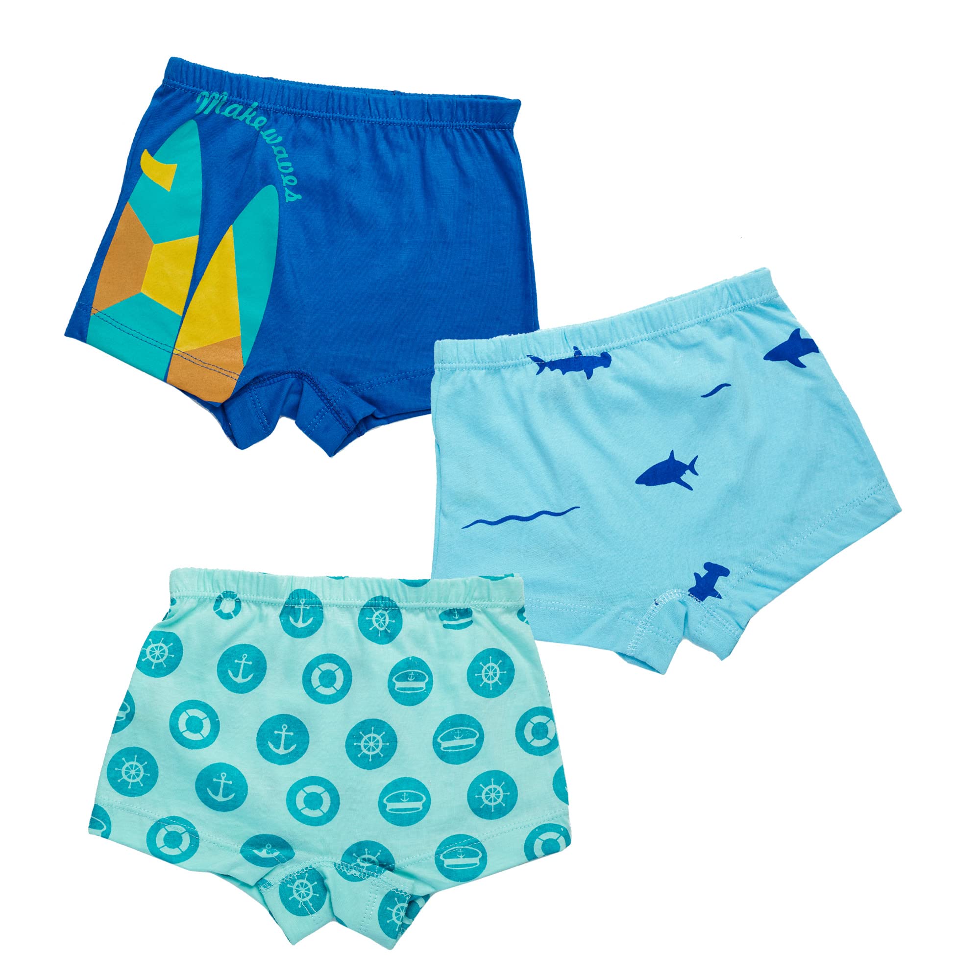YouGotPlanB Kids Boys Cotton Boxers - Surfing Theme Prints - 100% Cotton (Set 3)