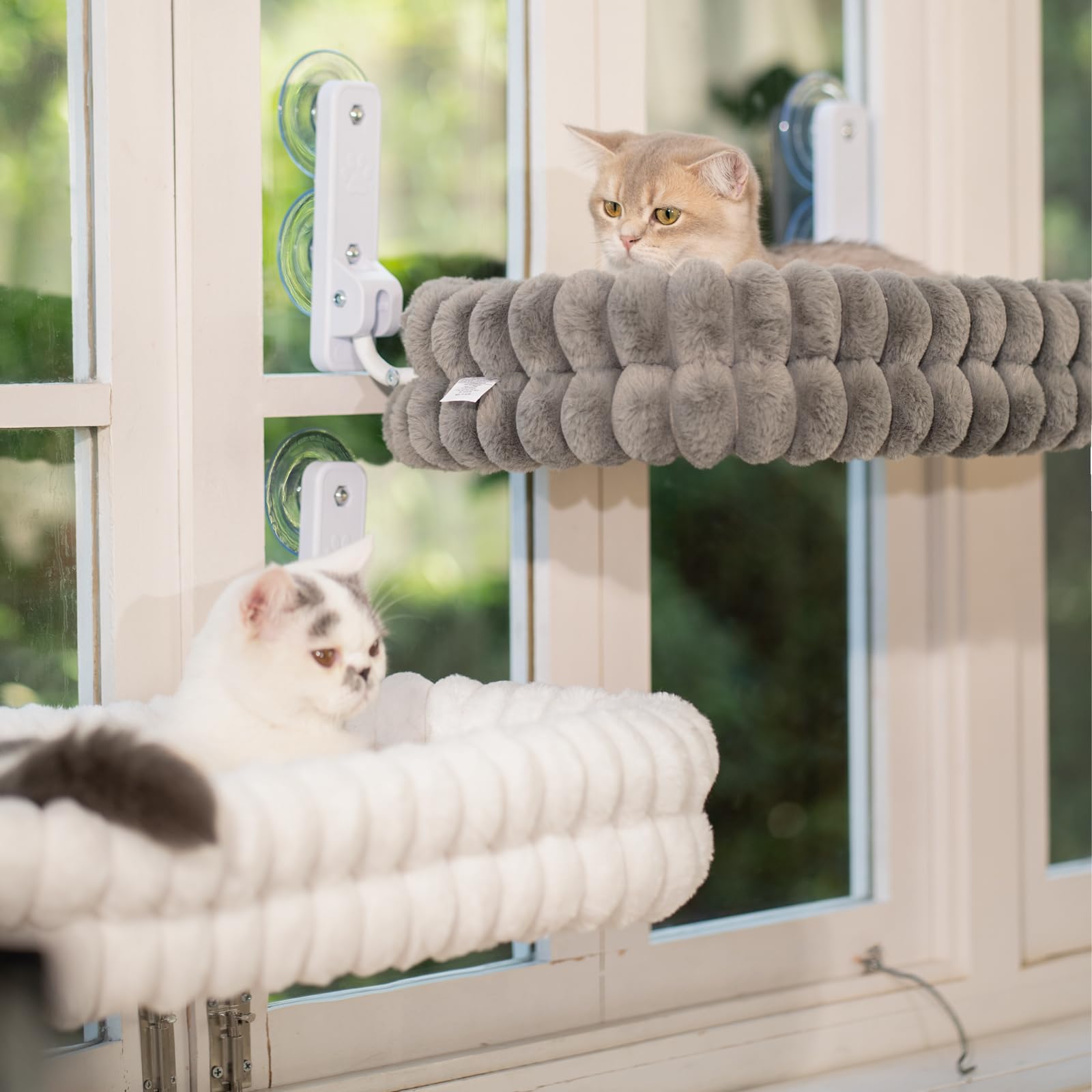CheerPals Lit pour Chat Fenêtre avec Support en Métal, Lit pour Chat Suspendu Solide (1,65 KG) Anti-Chute, Panier pour Bains de Soleil et Observation, Toile Épaisse, Gris, 69x40x28 cm