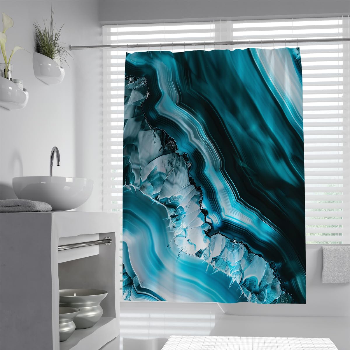 UIRINGART Agate Shower Curtain W150xL200cm Luxury Dark Teal Turquoise Geode Crystal Mineral Swirls Waterproof Quick Drying Fabric Home Bathroom Divider Bath Curtains