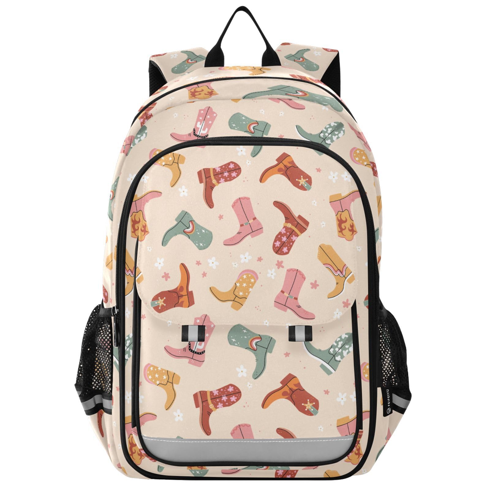 JHKKU Kids Backpack for Boys Girls Elementary Backpacks Cowboy Boots School Bags Travel Daypack Lightweight Waterproof with Reflective Strip