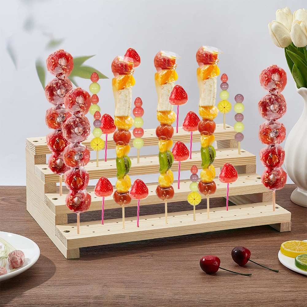 PH PandaHall Porta Spiedini di Frutta in Legno Espositore per Spiedini a 120 Foro Tabellone per Buffet a 4 Livelli Espositori a Più Livelli per Buffet Banchetti Cocktail Party Natale