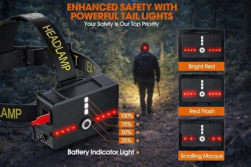 Miniatura 6 de Linterna frontal recargable de triple haz, luz de cabeza LED, lámpara de cabeza para búsqueda y rescate, USB-C, uso al aire libre, emergencias