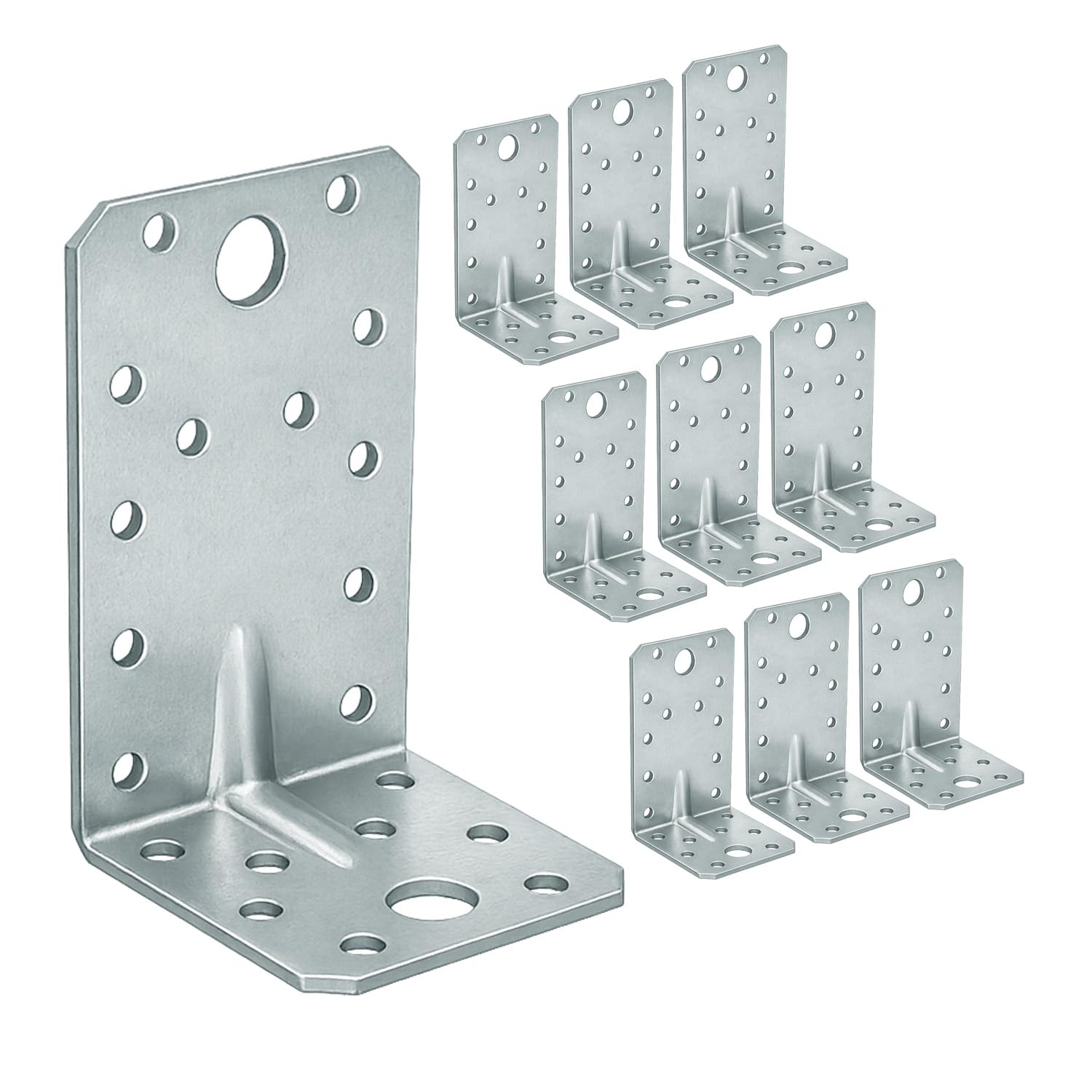OMIDEAS 10 x Reinforced Angle Brackets (90 x 50 x 55 x 1.5) Heavy Duty Corner Connecting Braces with Beading Timber Wood Metal Joining Fixing L Galvanised Sheet Connector — image 1