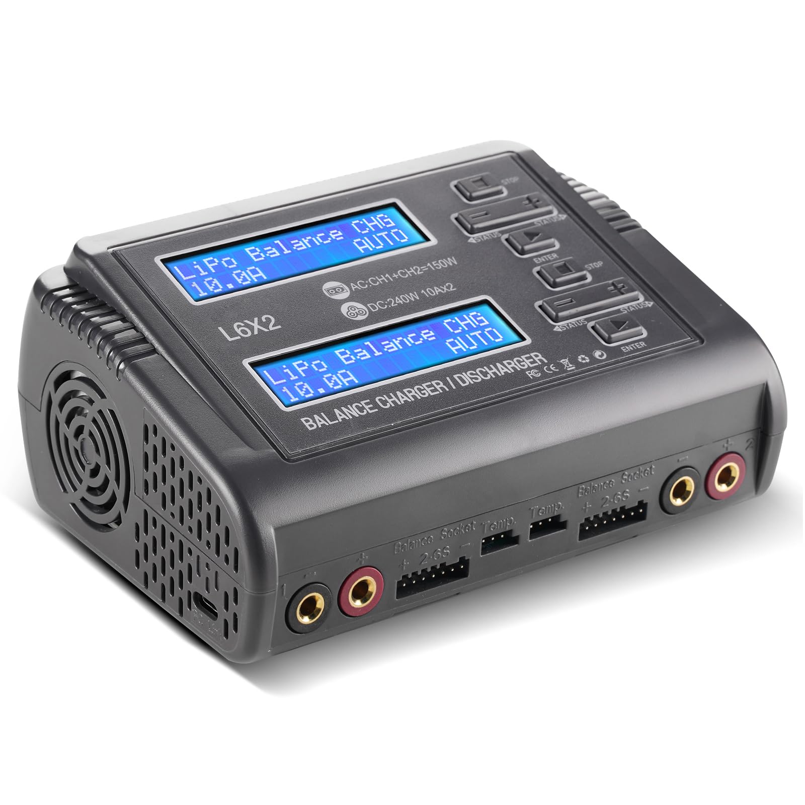 RC LiPo Battery Charger Discharger 240W 10A Dual Channel Fast Balance Battery Charger for 1-6S LiPo LiHV Li-ion Life 1-15S NiCD NiMH PB Smart Batteries RC Car Drone Boat