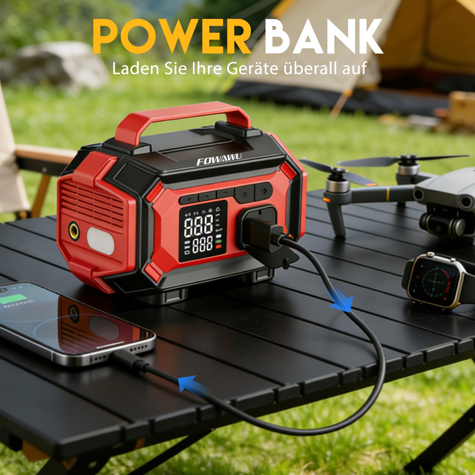 FOWAWU 8000A Starthilfe Powerbank mit Kompressor | 9-in-1 Auto Starthilfe für alle Benzin und 10L Diesel,150PSI Elektrische Luftpumpe mit Autostop Funktion,für Auto, Motorrad