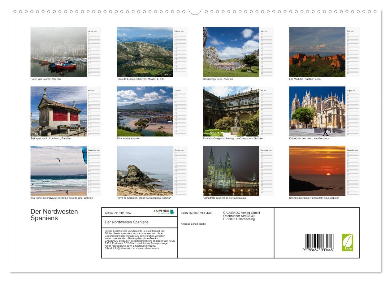 Der Nordwesten Spaniens (hochwertiger Premium Wandkalender 2026 DIN A2 quer), Kunstdruck in Hochglanz: Bezaubernde Vielfalt im Nordwesten der ... bis an die Küste Galiziens (CALVENDO Orte)