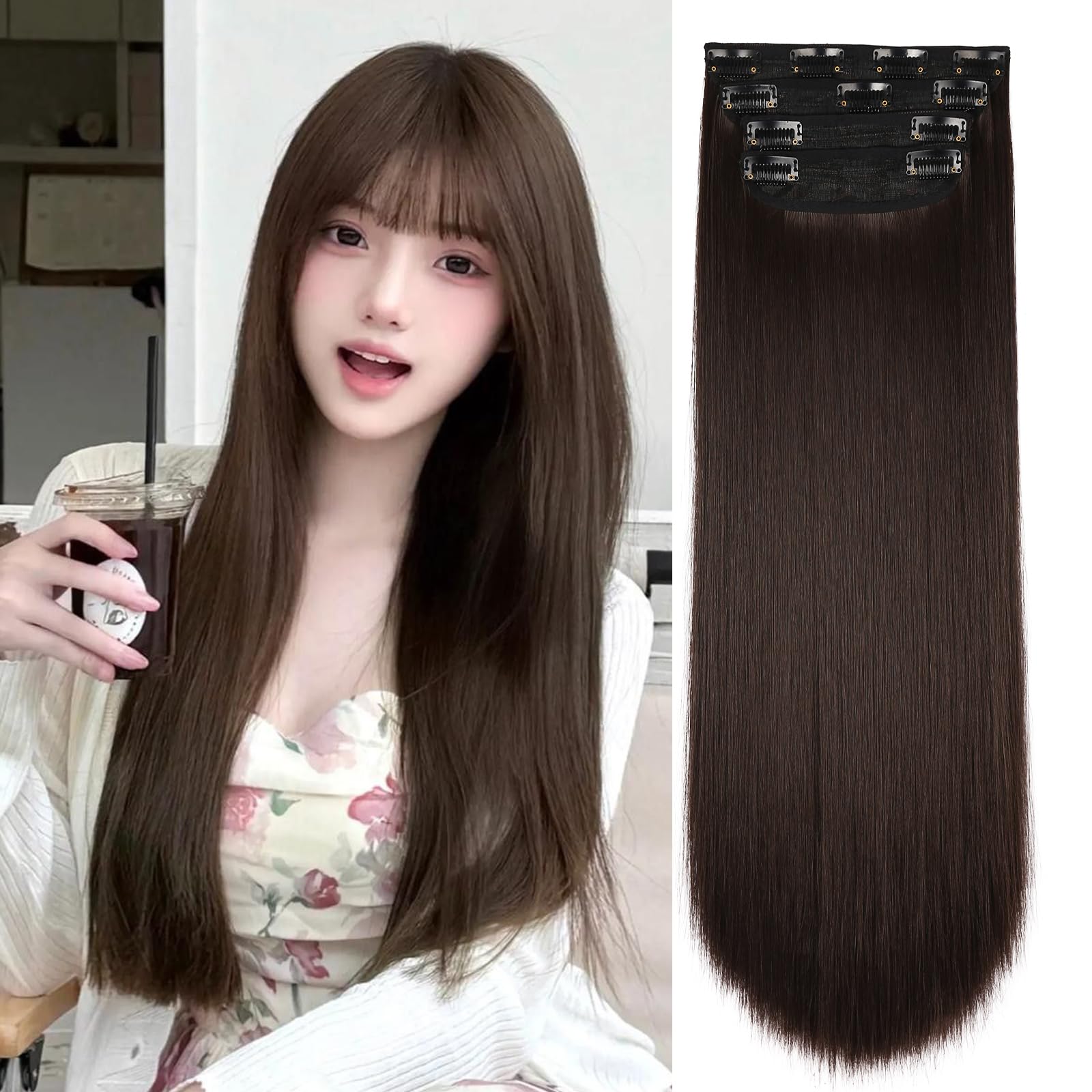 Amazon.co.jp: 襟足ウィッグ ワンタッチエクステ ストレート 4枚セット