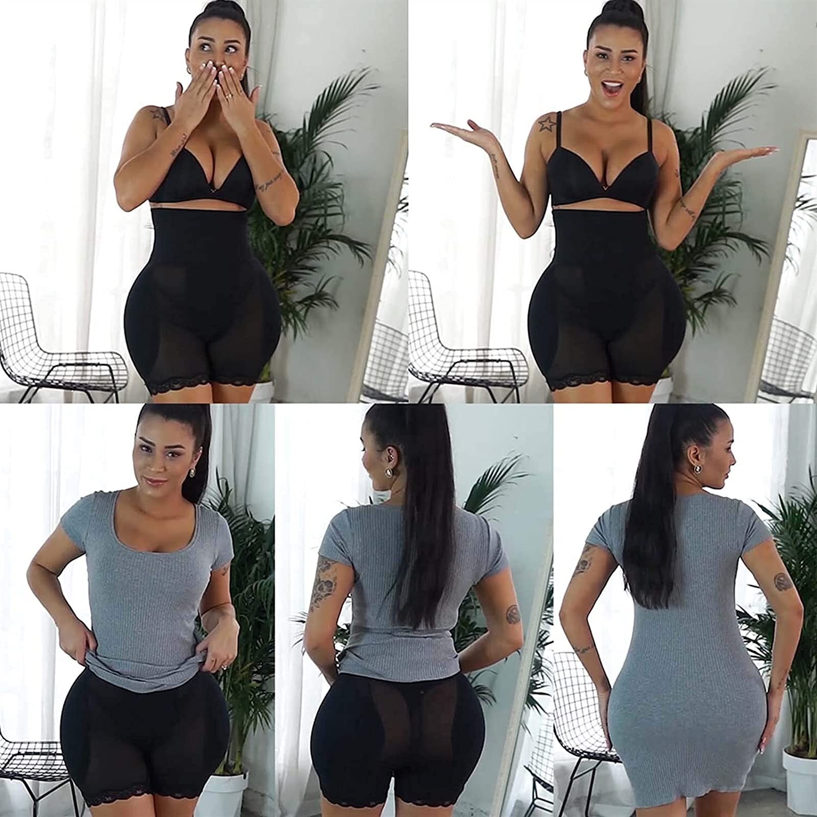 CMBSSTFC Bragas potenciadoras de Cadera antivuelco para Mujer, Ropa Interior Acolchada para Levantar glúteos, Ropa Interior sin Costuras con Control de Barriga (Negro Grande)