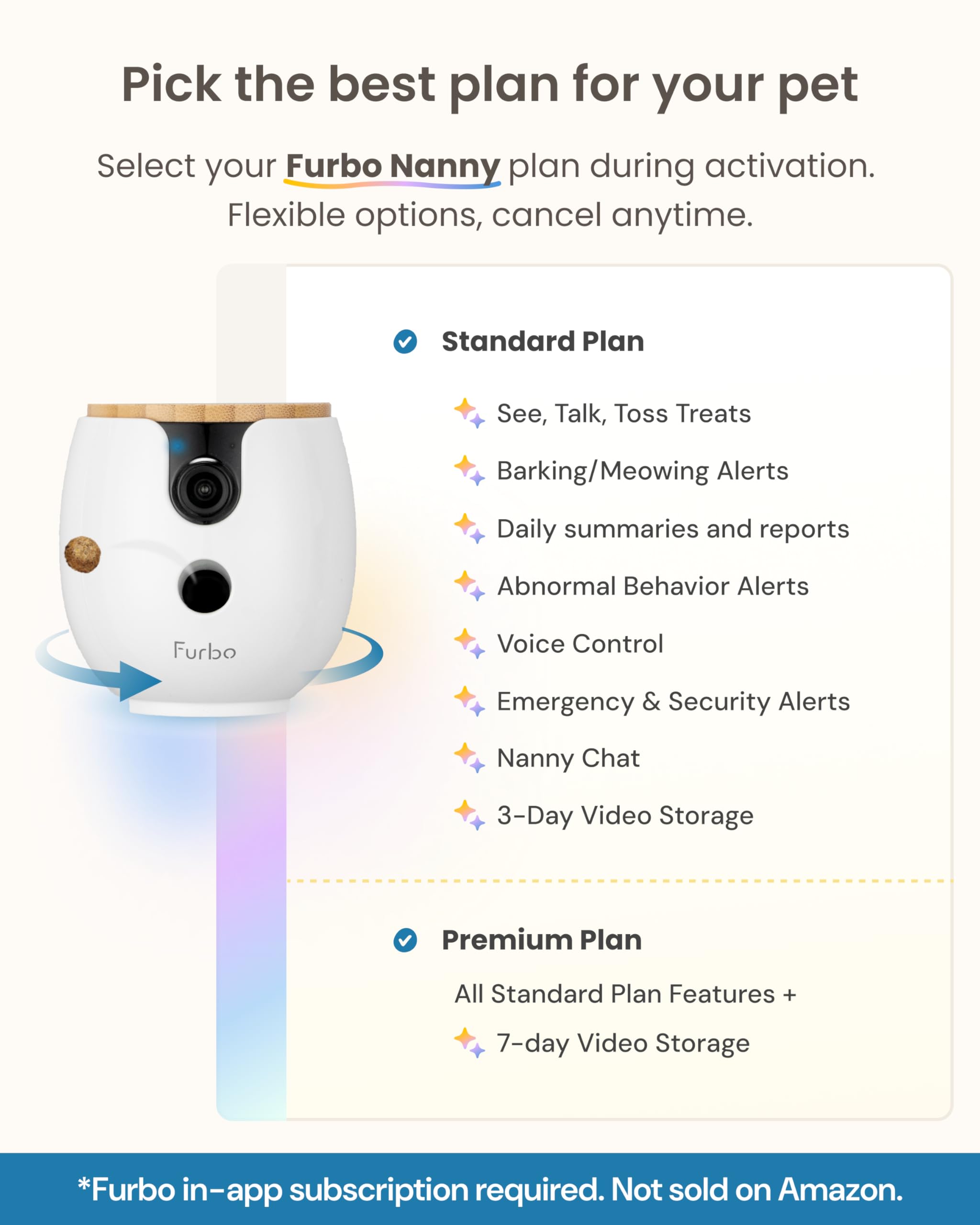 Furbo Mini 360° [New] 2K QHD Pet Camera - Unlock Smart Camera & Smart Features w/Paid Plan: Dog & Cat Safety Alerts, Rotating Treat Dispenser w/Speaker (Subscription Required, Low Risk 3mo Minimum)