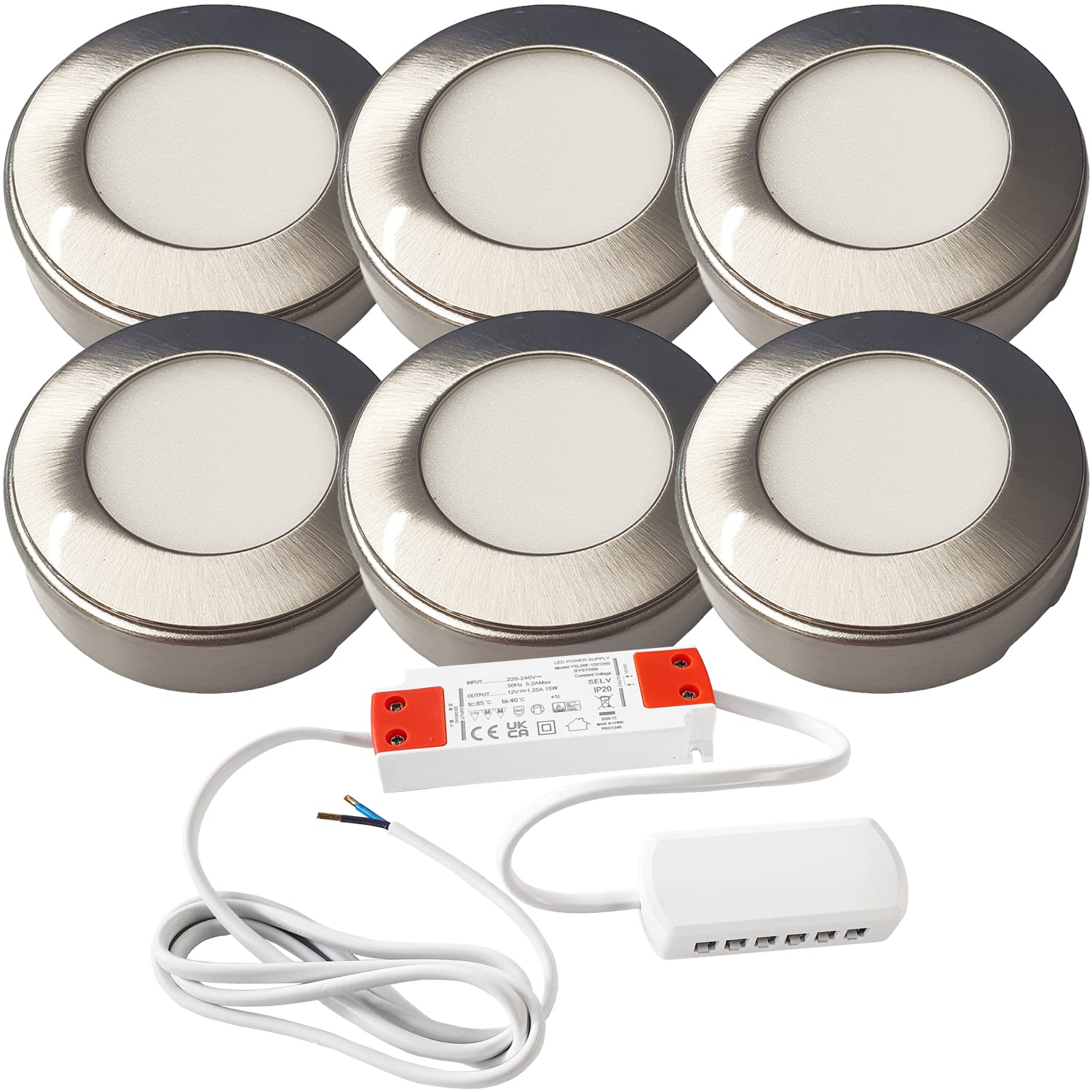 Loops Unisex Metallics 6X Brushed Nickel Round Surface Or Flush Under Cabinet Kitchen Light & Driver Kit - Natural White Led In Size 6