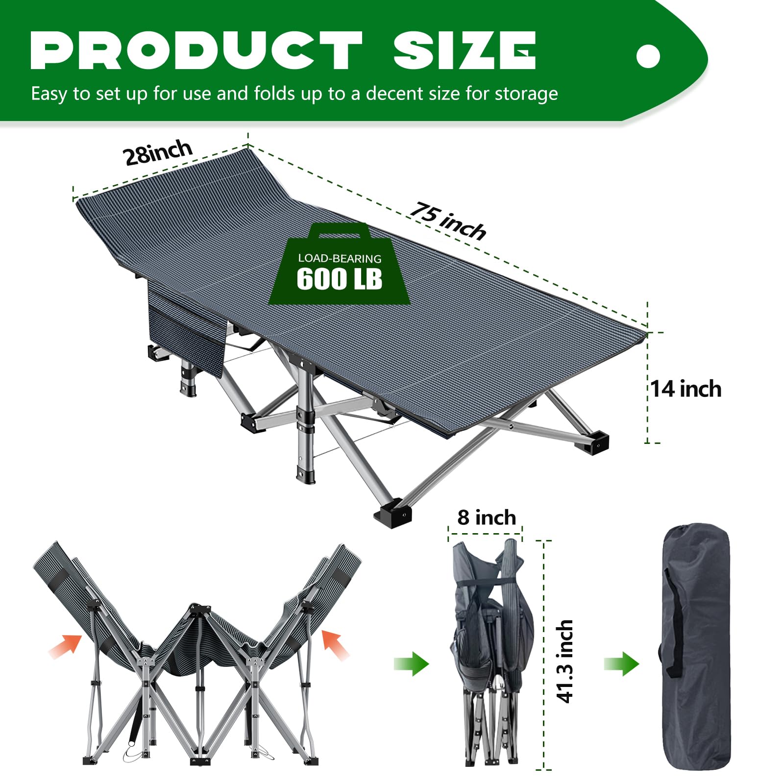 ZIKEBTUY Veldbed, inklapbaar, met matras, draagvermogen 200 kg, logeerbed, campingbed, 1200D Oxford-weefsel, opklapbed, 190 x 71 x 36 cm, volwassenen, met draagtas, voor outdoor, indoor, tuin, camping ZIKEBTUY Veldbed, inklapbaar, met matras, draagvermogen 200 kg, logeerbed, campingbed, 1200D Oxford-weefsel, opklapbed, 190 x 71 x 36 cm, volwassenen, met draagtas, voor outdoor, indoor, tuin, camping