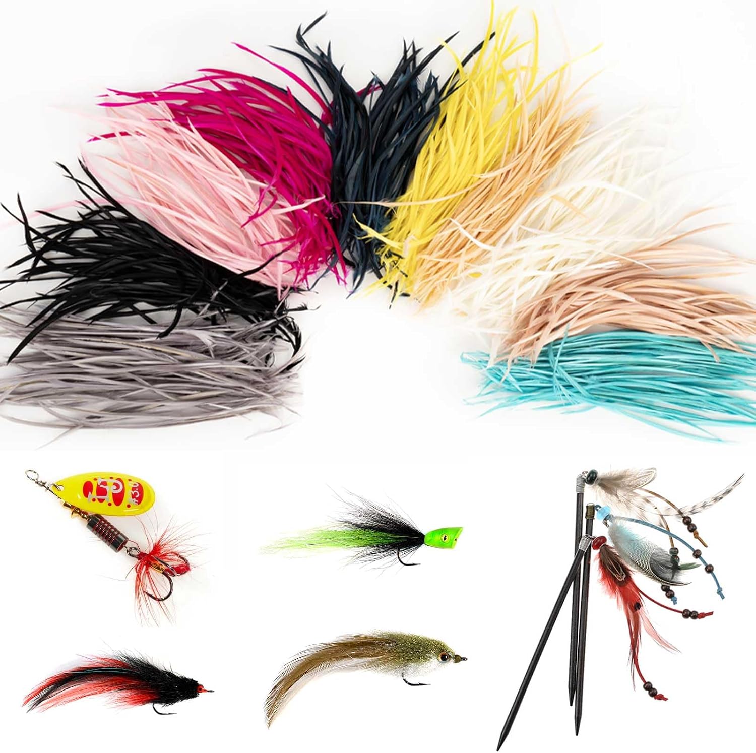 600 Pcs Decorative Feathers for Crappie Jig Making Supplies & Crafting Vase Hat Wedding Party Decor, 12 Colors Goose Biots for Stonefly Nymph Wings Tails Fly Tying Material DIY Ornaments