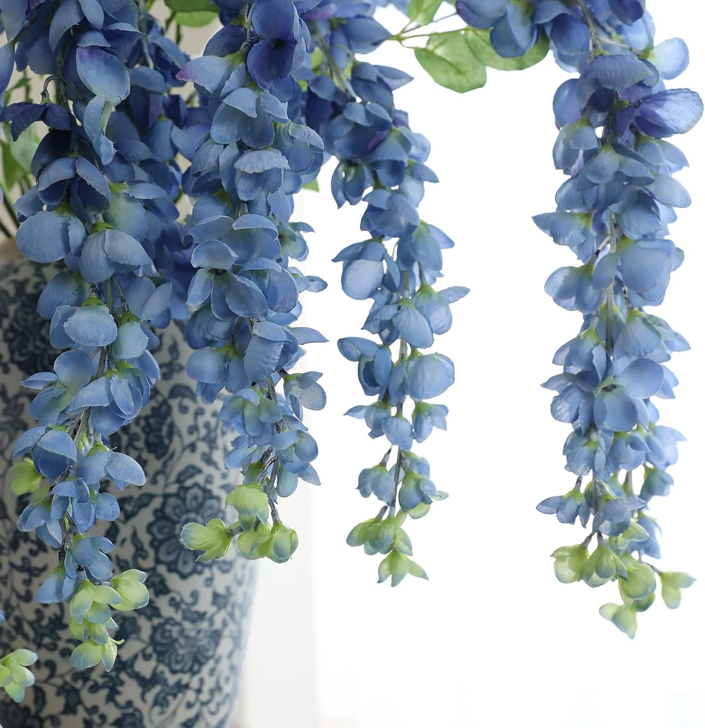 Dailisen 3 Strands 40'' Silk Blue Wisteria Artificial Flowers, Fake Wisteria Floral Hanging Plant Garland, for Home Decor, Party, Floor Vase, Balcony, Wedding Arrangement Decoration (Blue)