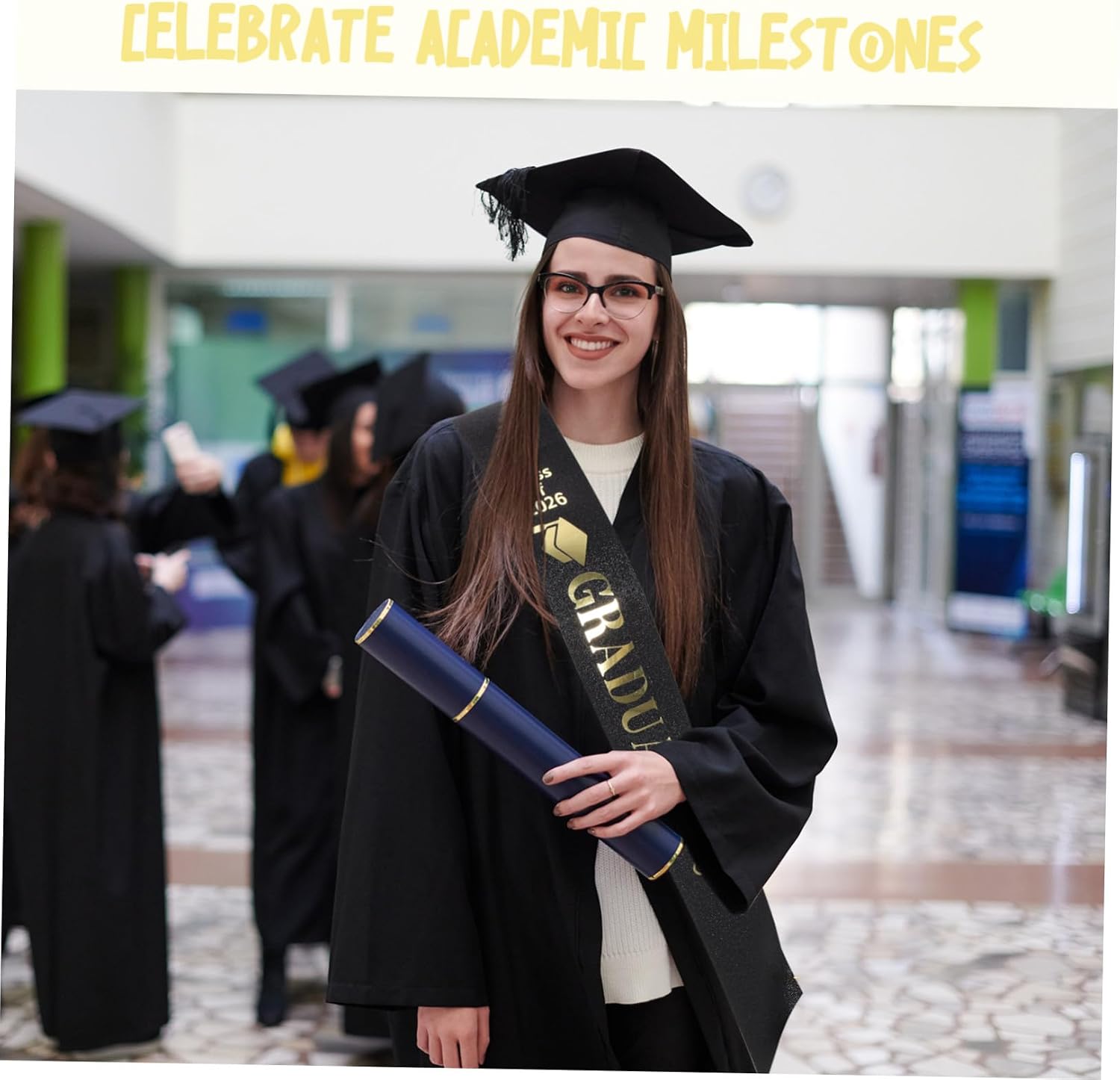 4pcs Elegant Black Graduation Party Sash for Boys and High School Seniors Made of Satin Fabric with Universal Fit and Reusable Design, for University Graduation Party and Prom