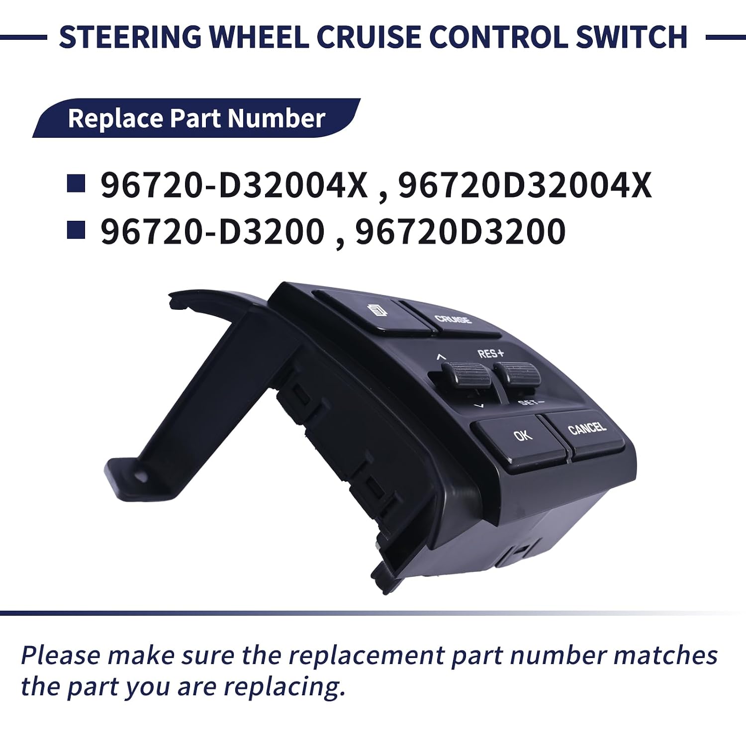 96720D32004X Steering Wheel Cruise Control Switch Buttons Right Side Compatible with Hyundai Tucson 2016 2017 2018 Replace 96720-D32004X 96720D3200 96720-D3200 Remote Button Switches