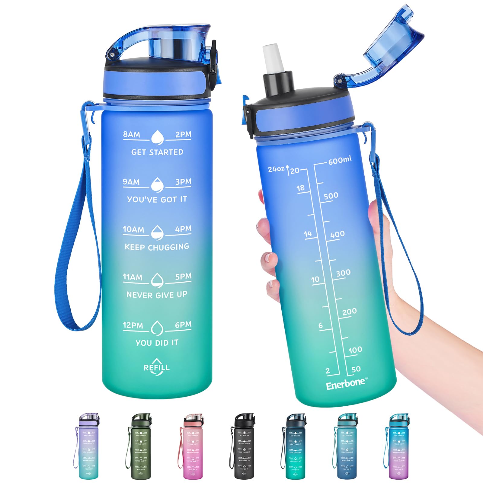 Enerbone 24 oz Water Bottle, Leakproof BPA & Toxic Free, Motivational Water Bottle with Times to Drink and Straw, Fitness Sports Water Bottle with Strap for Office, Gym, Outdoor Sports — image 1