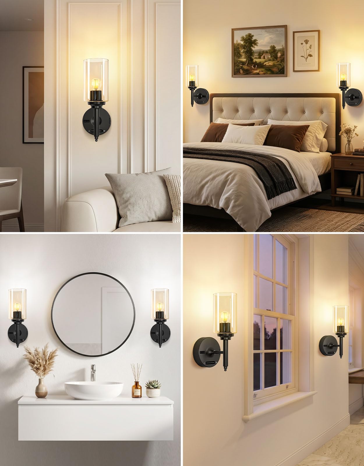 OUTON 2 lámparas LED de pared inalámbricas con batería, sin conexión de alimentación, con mando a distancia y táctil, 3 temperaturas de color 3000 K-6000 K, regulable sin niveles, temporizador, 8000