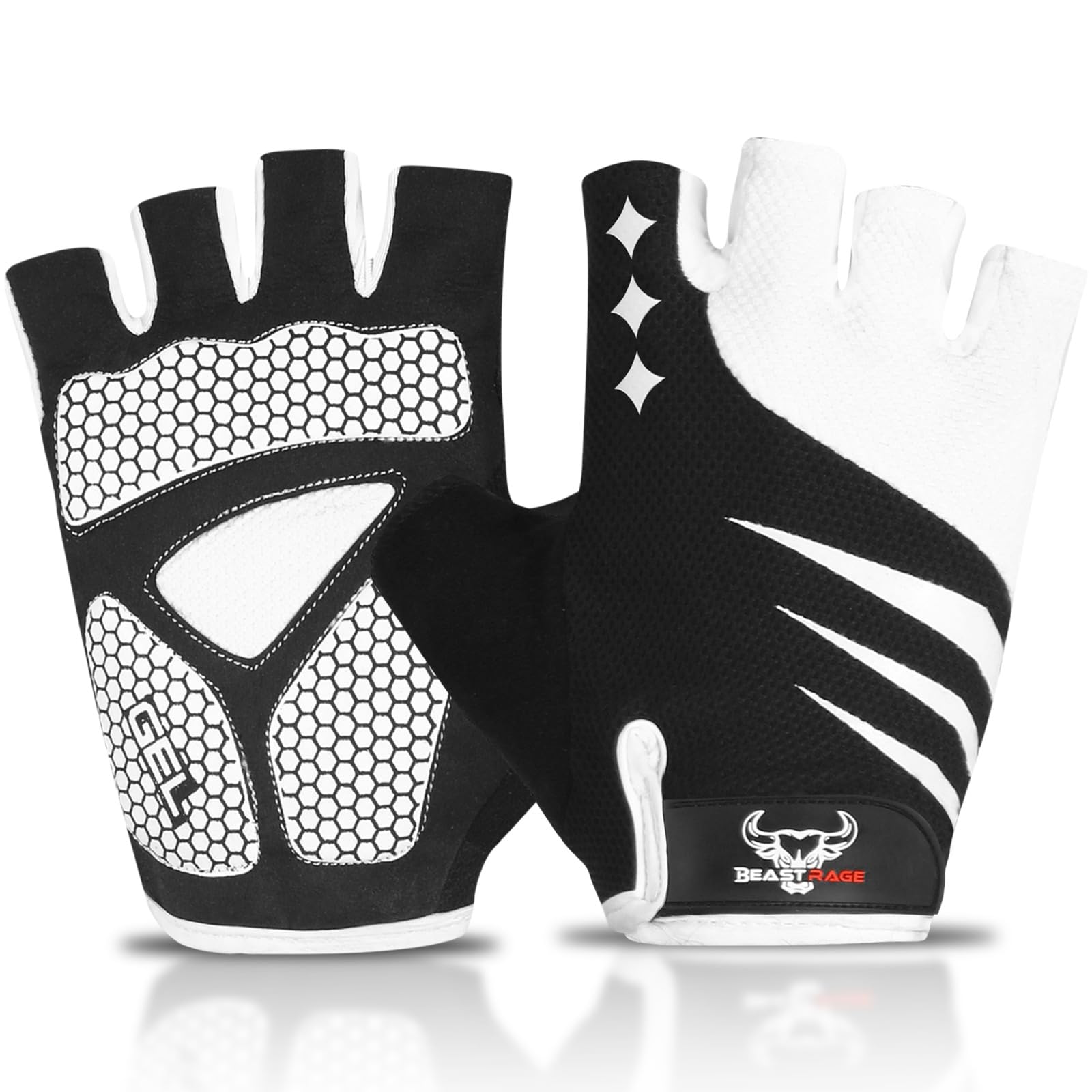 BEAST RAGE Halbfinger-Fahrradhandschuhe für Herren und Damen, Gel-gepolstert, rutschfest, stoßdämpfend, für Gewichtheben, Fitnessstudio, fingerlos, atmungsaktiv, Mountainbike-Handschuhe für MTB,