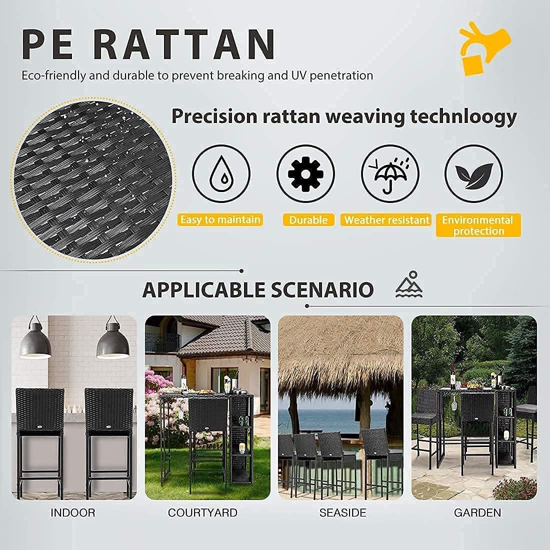 VIVOHOME 6 Packs Outdoor Wicker Barstool Patio Rattan Furniture with Cushions Black : Patio, Lawn & Garden
