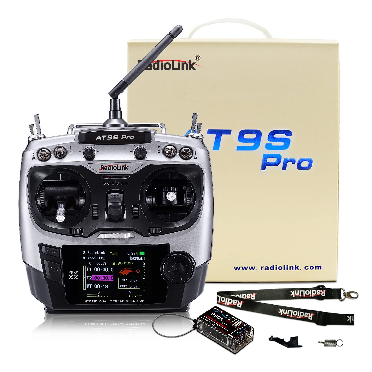 Radiolink AT9S Pro 10/12 canaux 2.4GHz RC Radio Transmitter et récepteur R9DS Remote Controller Long Range pour Drone/Quad/Avion de Course et Plus Encore (Mode 2 Main Gauche)