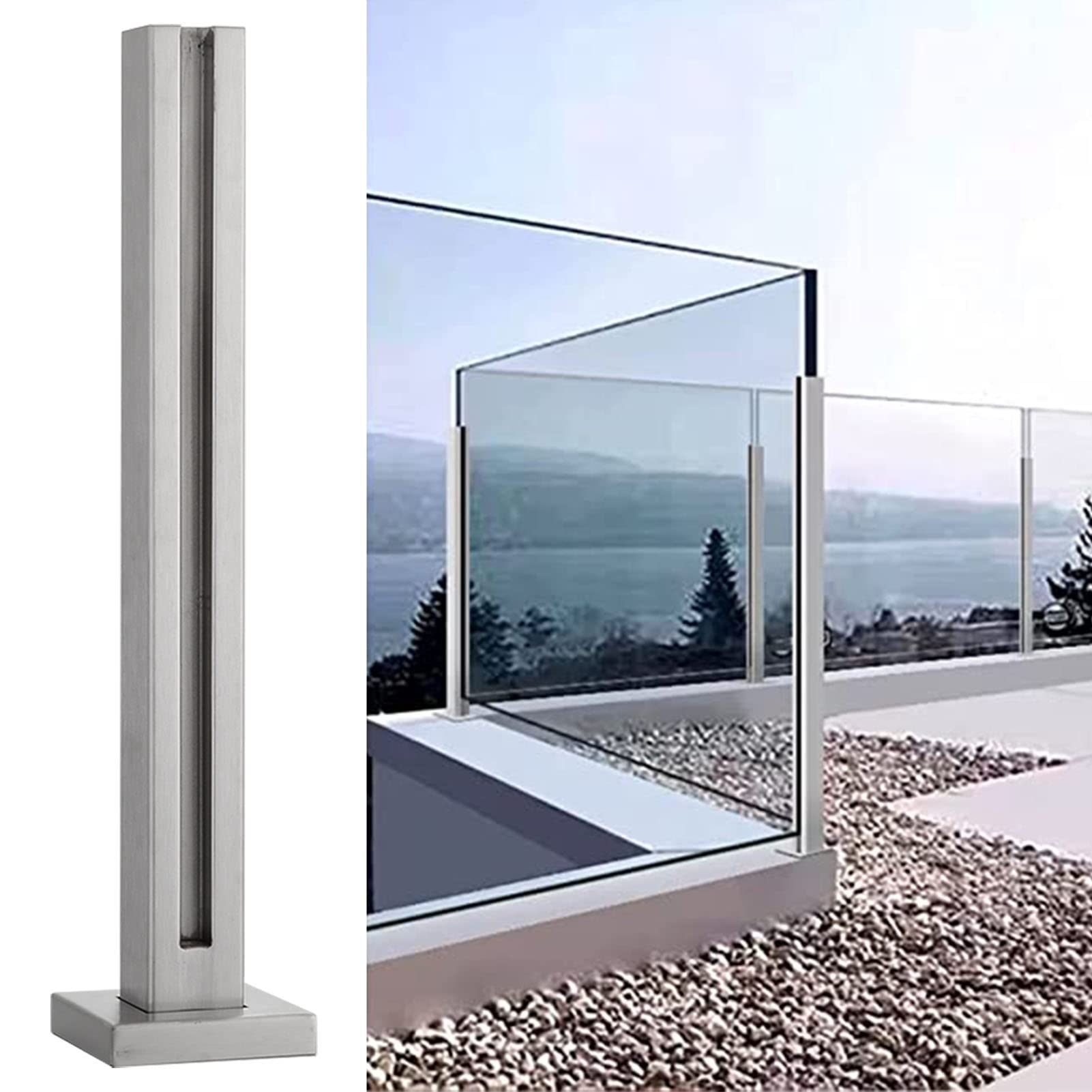 Ringhiera in Vetro Parapetto in Vetro Argentato per Ringhiera di Ponte/Patio/Scala/Corridoio, Kit Balaustra per Esterni in Acciaio Inox, Sistema di Supporto per Recinzione Verticale A Pavimento ( Colo