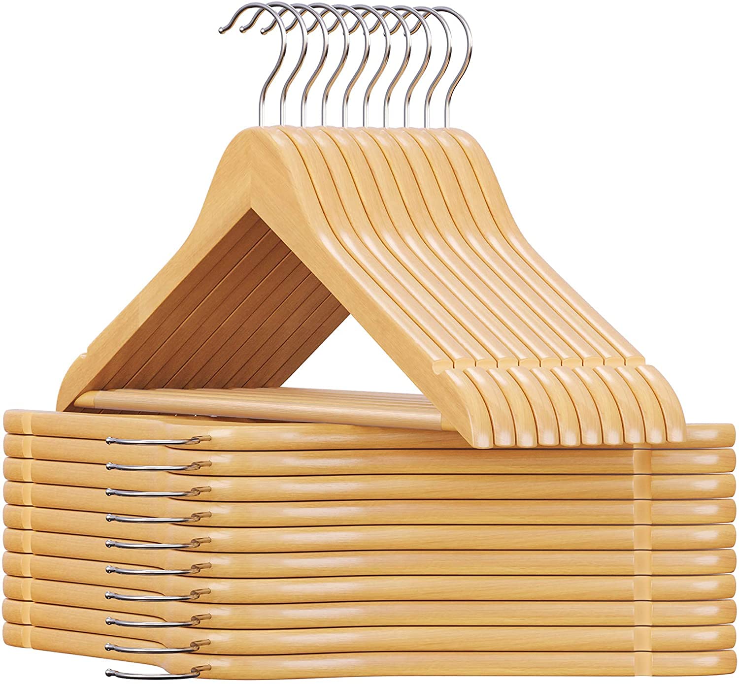 Decor Space Grucce appendiabiti in legno con tacche e barra per pantaloni 43 cm (36 Grucce)