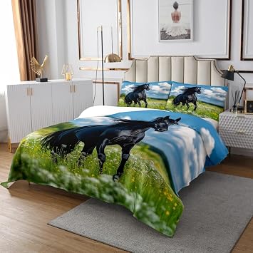 Castle Fairy 3D Horse Bedspread Queen Size Southwest Grassland Coverlet Set Kids Room Present Farmhouse Horse Animal Bedroom Decor Bedding Set Nature Landscape Bedding with 2 Pillowcases