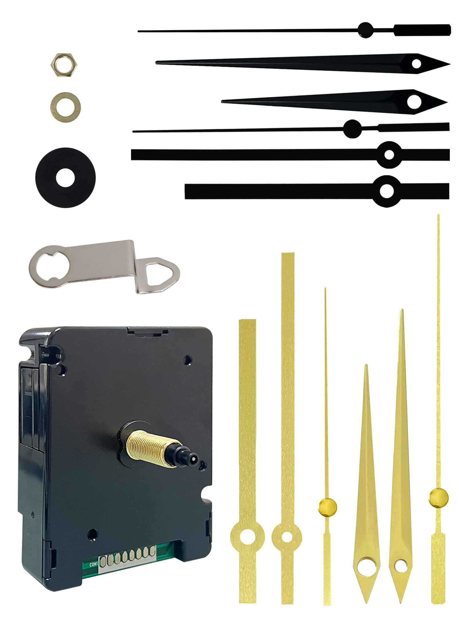 MakerTick DCF 77 Funk-Uhrwerk Set – 4 Zeigerpaare & geräuschloser, präziser Quarzmechanismus für Wanduhren, Reparatur & Eigenbau (72×56×19 mm
