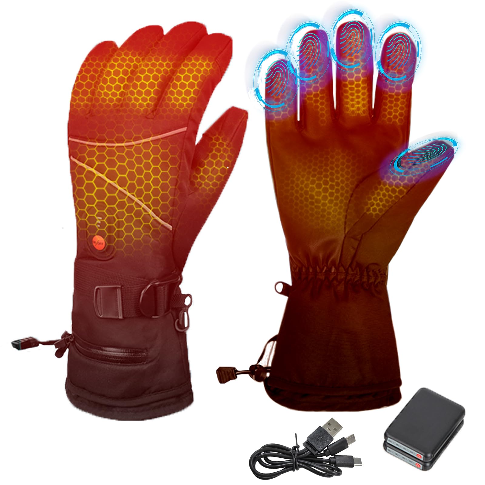 Beheizte Handschuhe, Beheizbare Handschuhe Herren wasserdichte, Heated Gloves mit 5000mAh*2 Wiederaufladbare akku, 3 Einstellbarer Temperatur, Winter Outdoor für Motorrad, Radfahren, Skifahren Fashion
