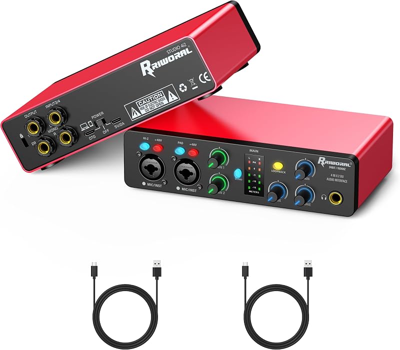 Interfaz de audio USB, interfaz de audio de 4 entradas y 2 salidas con alimentación fantasma de 48 V 24 bits/192 kHz, entradas duales TS/XLR Plug & Play para grabación, podcasting, streaming, guitarra, vocalista