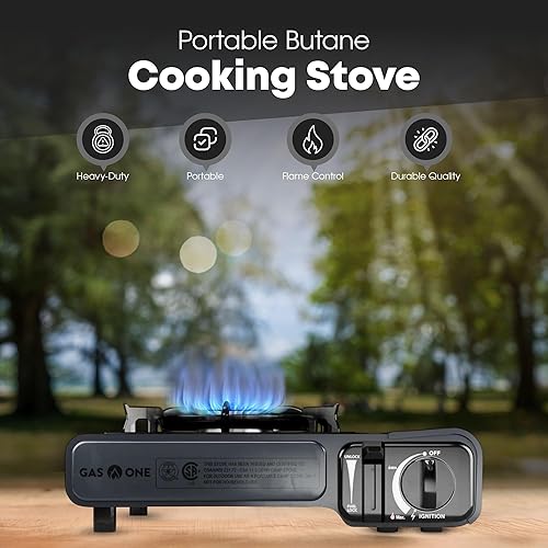 Miniatura 2 de GasOne GS-1000G-KIT Estufa de gas butano con plancha plana incluida  Parrilla de butano para cocinar para camping, cocina  Aluminio fundido a