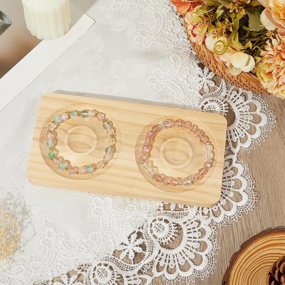 Beebeecraft 2Pcs Bracelet Display Tray White Beech Wood Rectangle Beaded Bracelet Display Tray Holder Plate for Selling Showcase