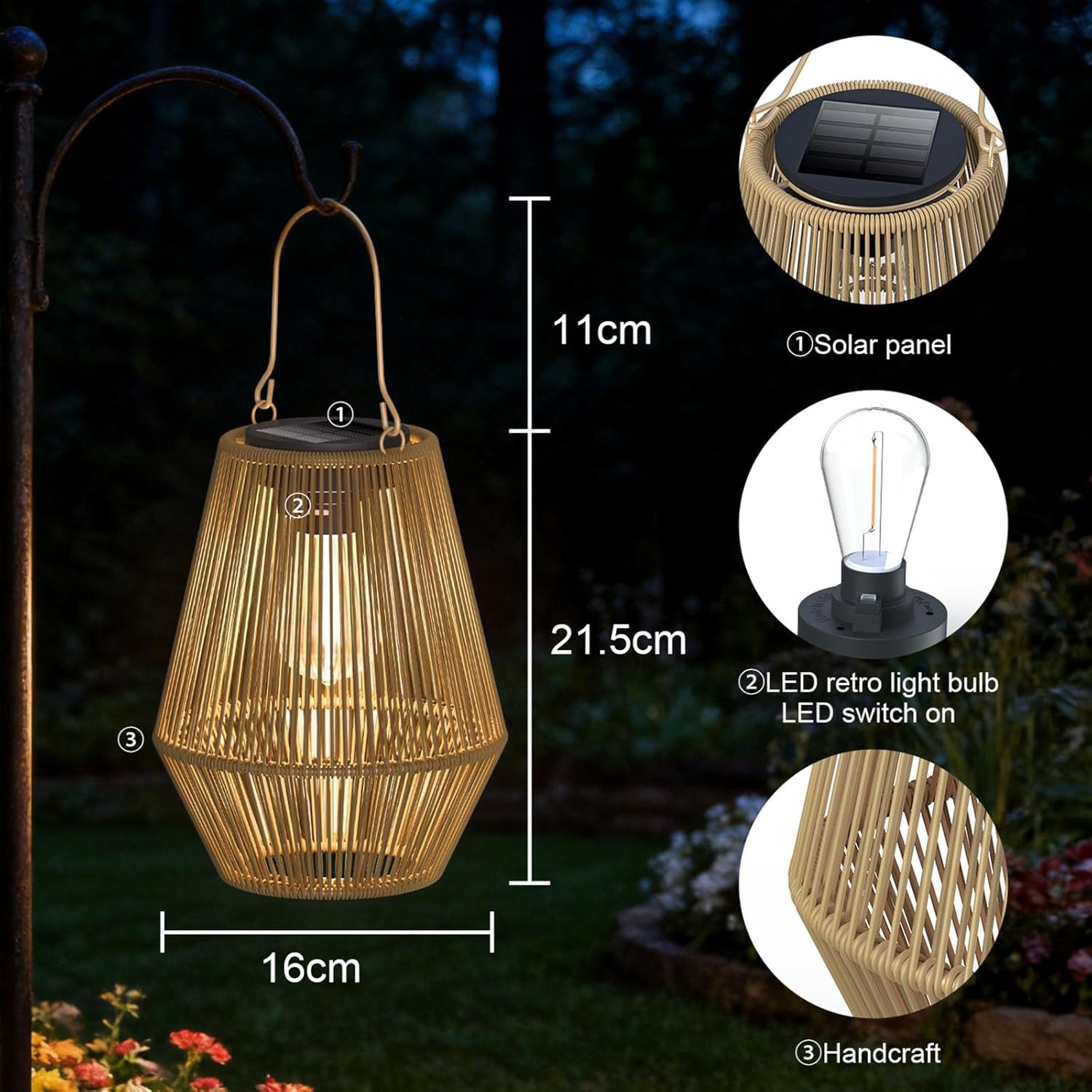 Solar Lanterns Outdoor Waterproof, 2 Pack Hanging Solar Lights for Outside, Auto On/Off Solar Powered Lanterns for Patio Yard Porch Pathway Garden Decor, Warm White